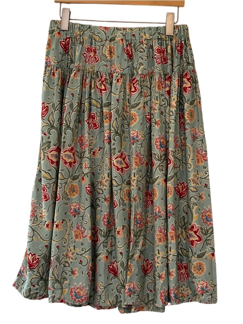 Vintage Sharon Young Floral Midi Skirt Rayon USA Elastic Waist - Picture 4 of 8